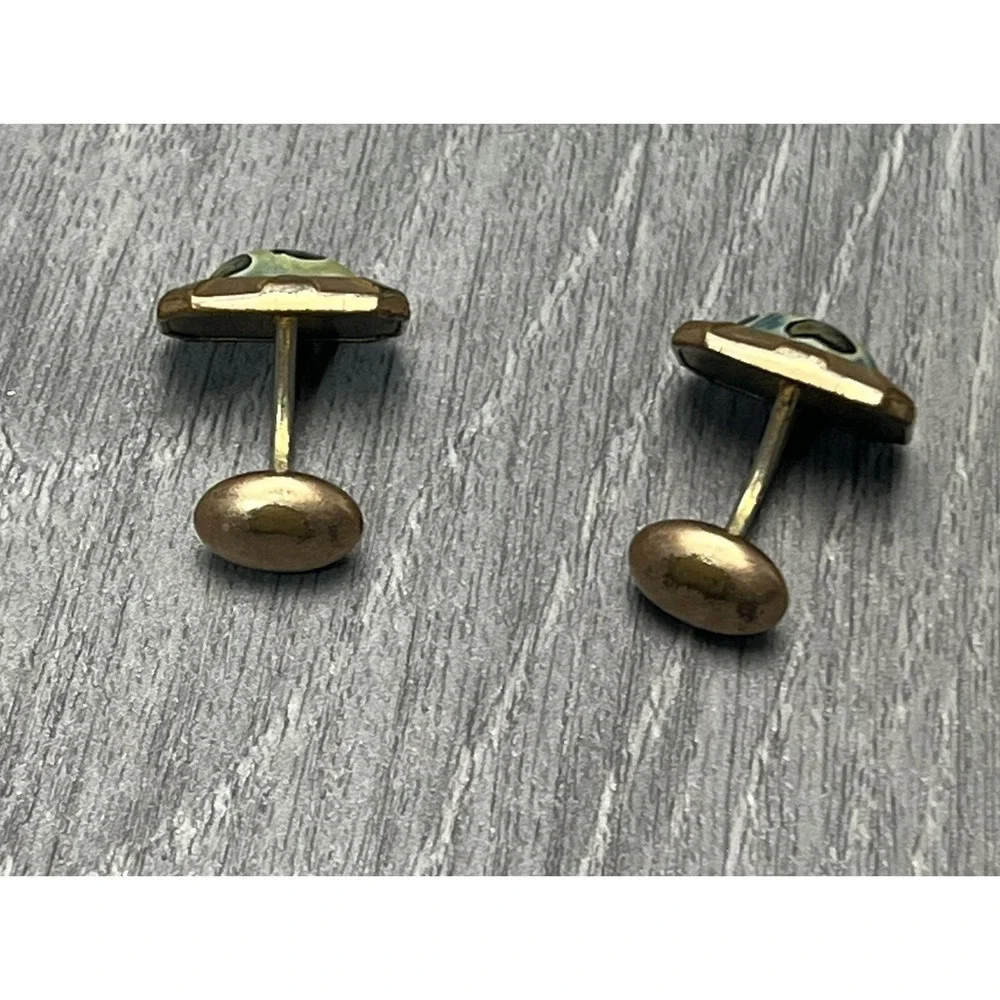 Antique HA & CO Gold Tone Green Stone Cufflinks Men's Vintage Jewelry